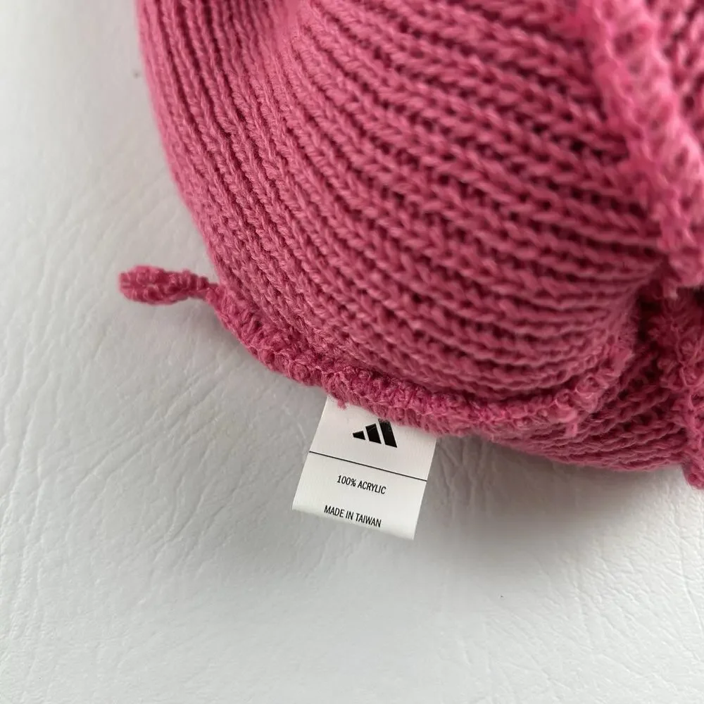 Adidas Pink Pom Pom Beanie Women’s Knit Cuffed Winter Hat Logo